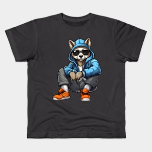 Hip pop dog wearing sunglasses and hoddie Kids T-Shirt